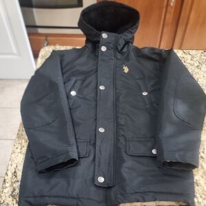U.S. Polo Assn. Sz 8 Black Winter Jacket with Gold Emblem & Hood